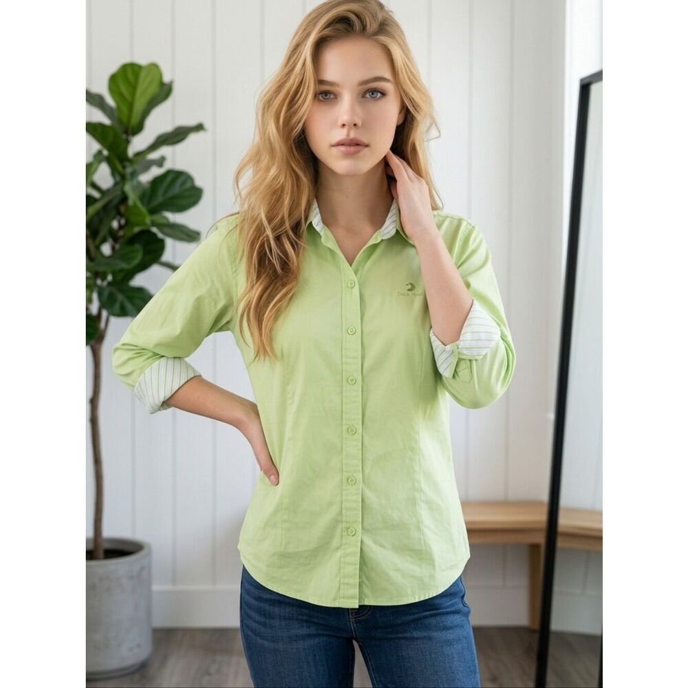 Duck Head Petite Lime Green Button Down Shirt PS Golf Top Country Club Preppy